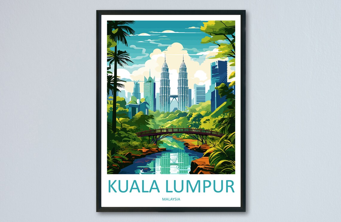 Kuala Lumpur Travel Poster, Malaysia Illustration