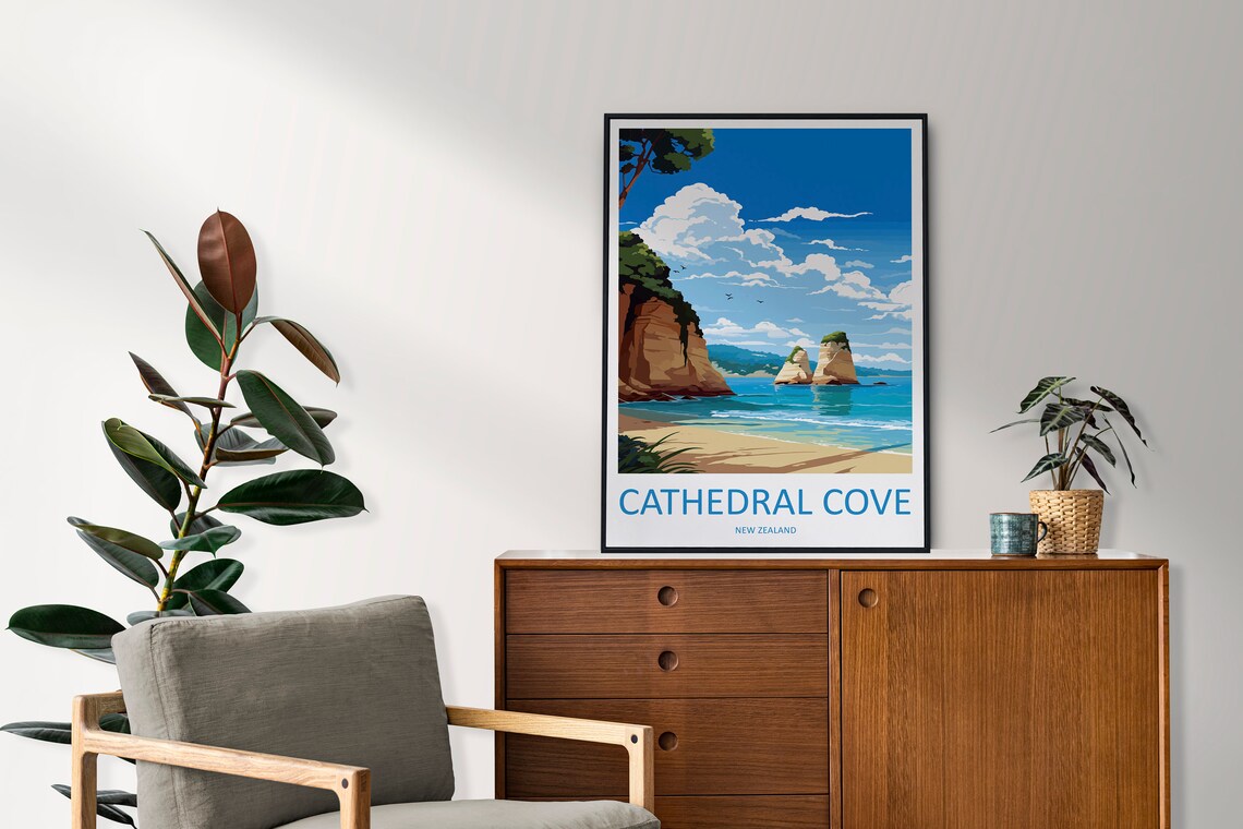 Cathedral Cove Travel Print Wall Art Cathedral Cove Wall Hanging Home Dcor Cathedral Cove Gift Art Lovers New Zealand Travel Print - Image 2