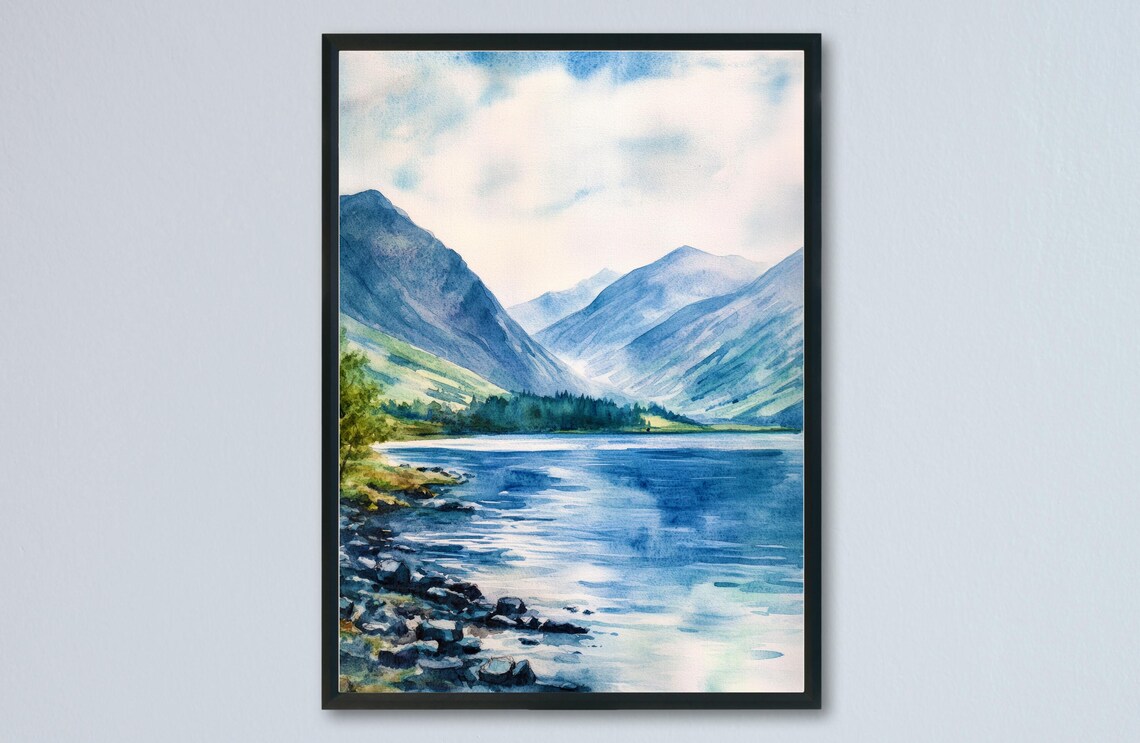 Wasdale Lake District Blue Lake Between Fells Watercolor Poster