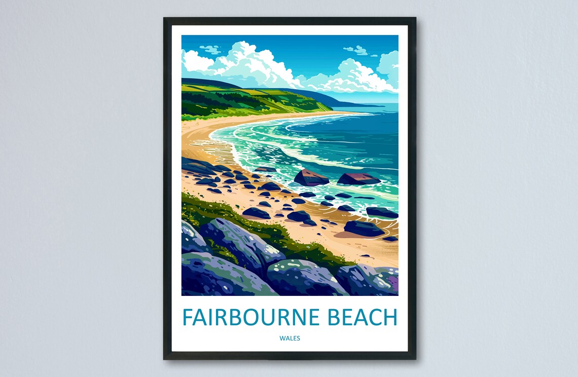Fairbourne Beach Landscape Art Print, Coastal Decor