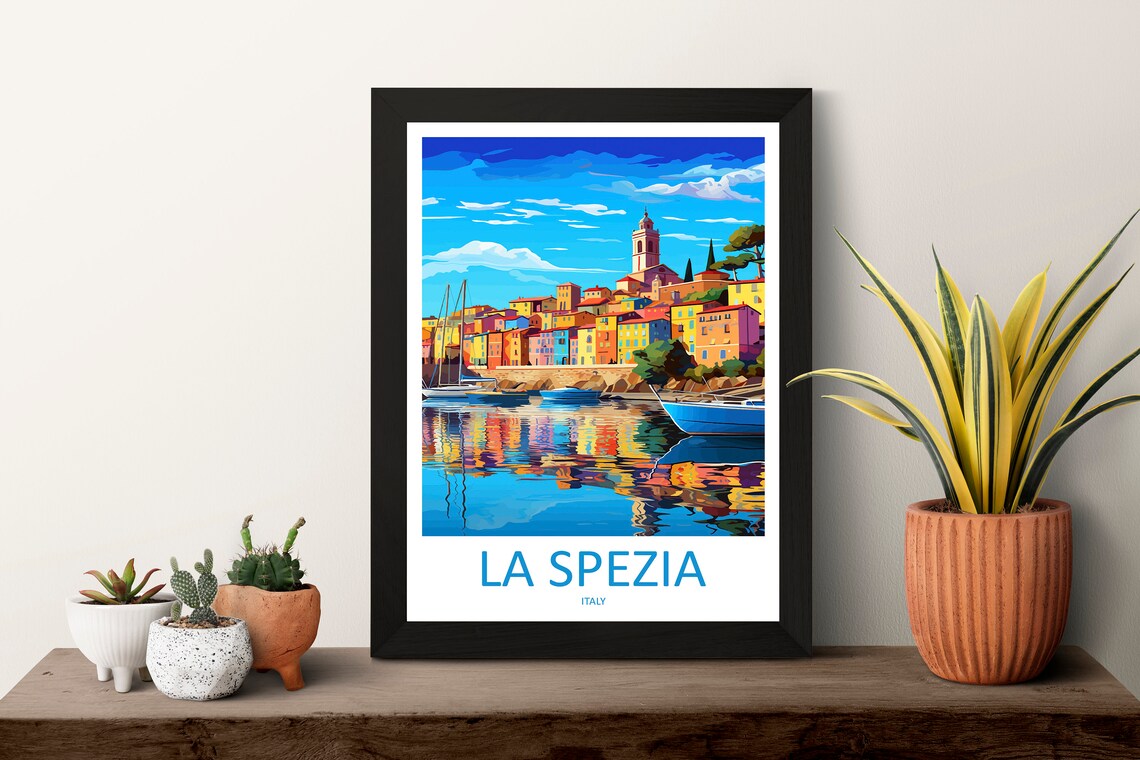 La Spezia Italy Colorful Harbor and Bell Tower Travel Poster Art - Image 3