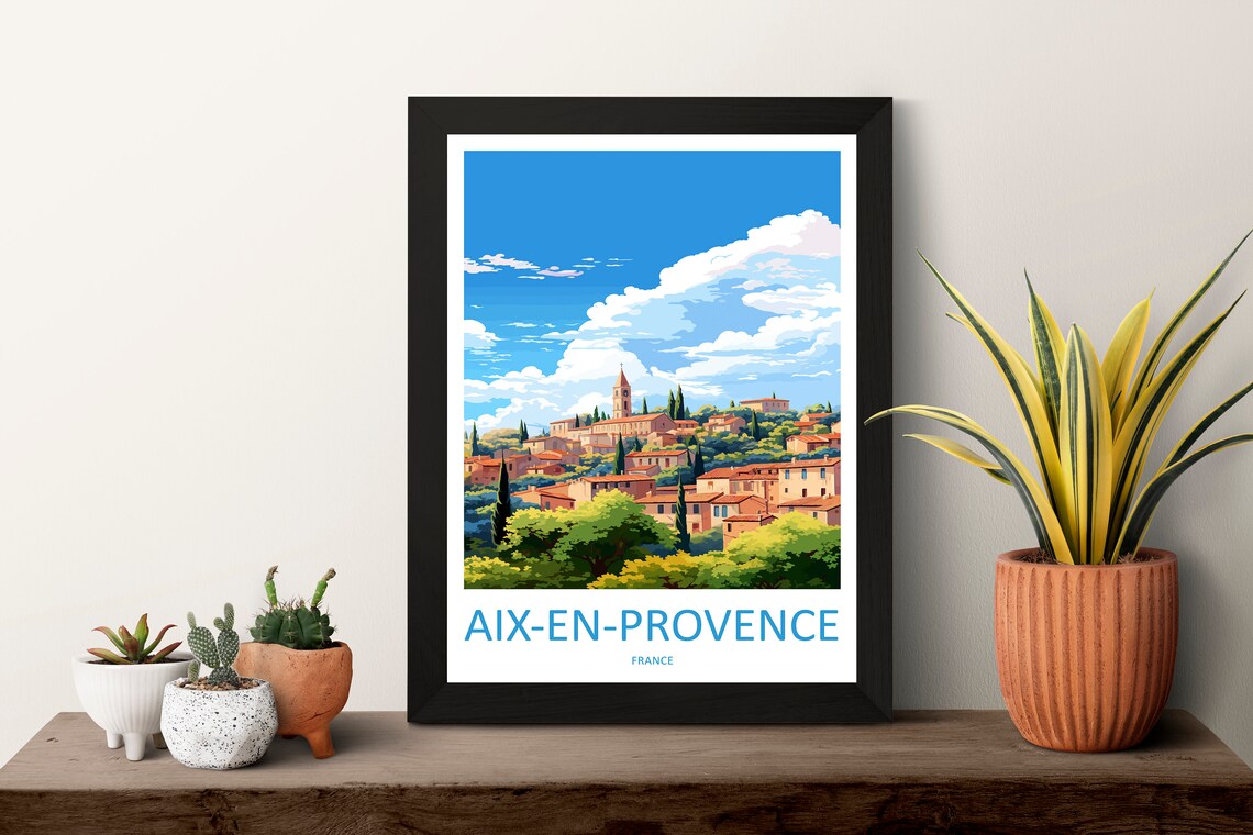 Aix En Provence France Hilltop Village Church Scenic Travel Poster - Image 3