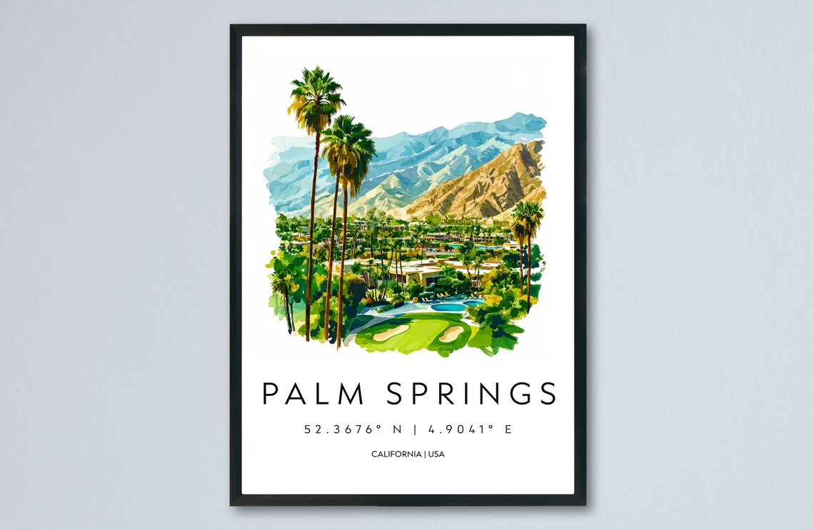 Palm Springs California Desert Palm Trees Watercolor Travel Poster