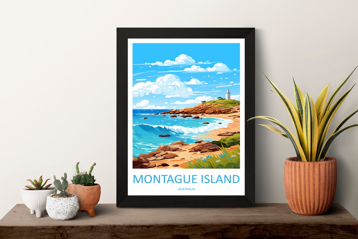 Montague Island Australia Lighthouse Rocky Coast Day Travel Poster - Image 3