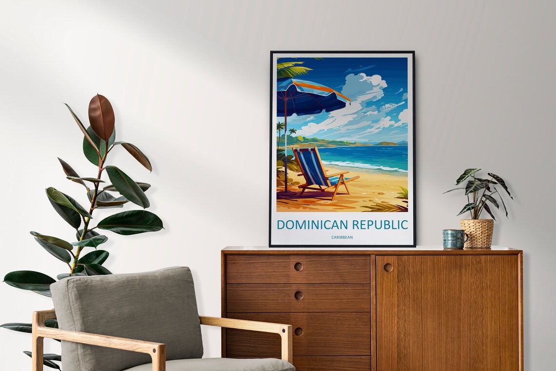 Dominican Republic Caribbean Beach Chair Umbrella Travel Poster - Image 2