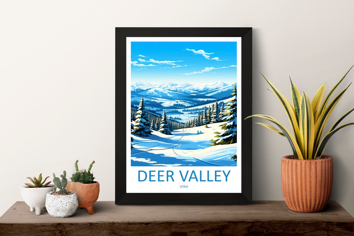 Deer Valley Utah Snowy Mountain Ski Resort Winter Travel Poster - Image 3