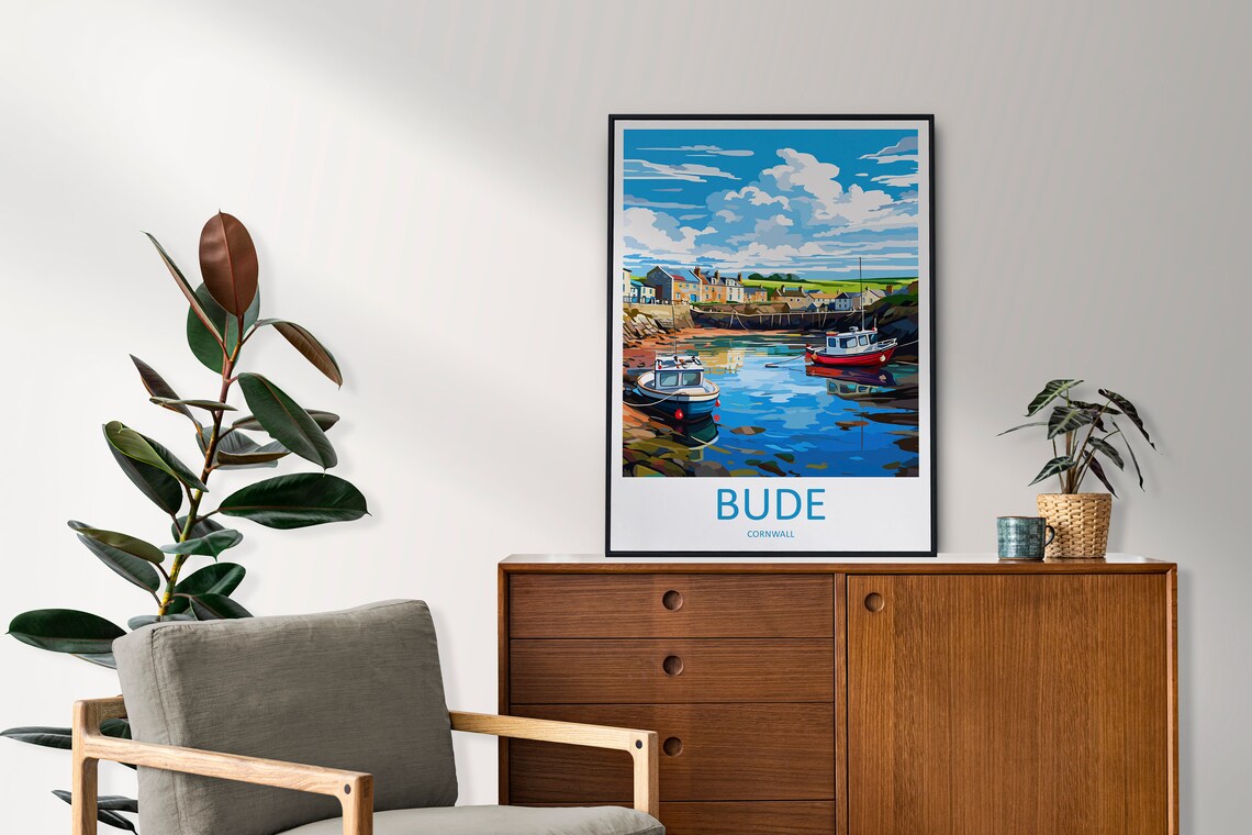 Bude Cornwall Fishing Harbour Boats Quaint Village Travel Poster - Image 2