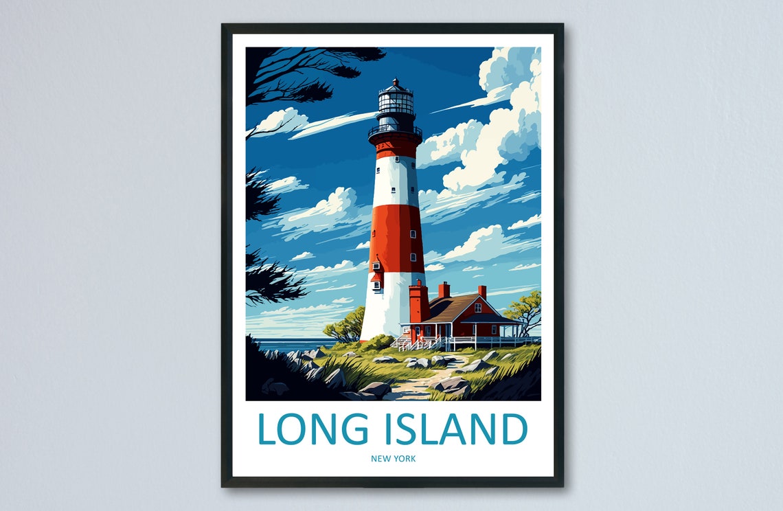 Long Island Lighthouse Coastal Shoreline New York Travel Poster