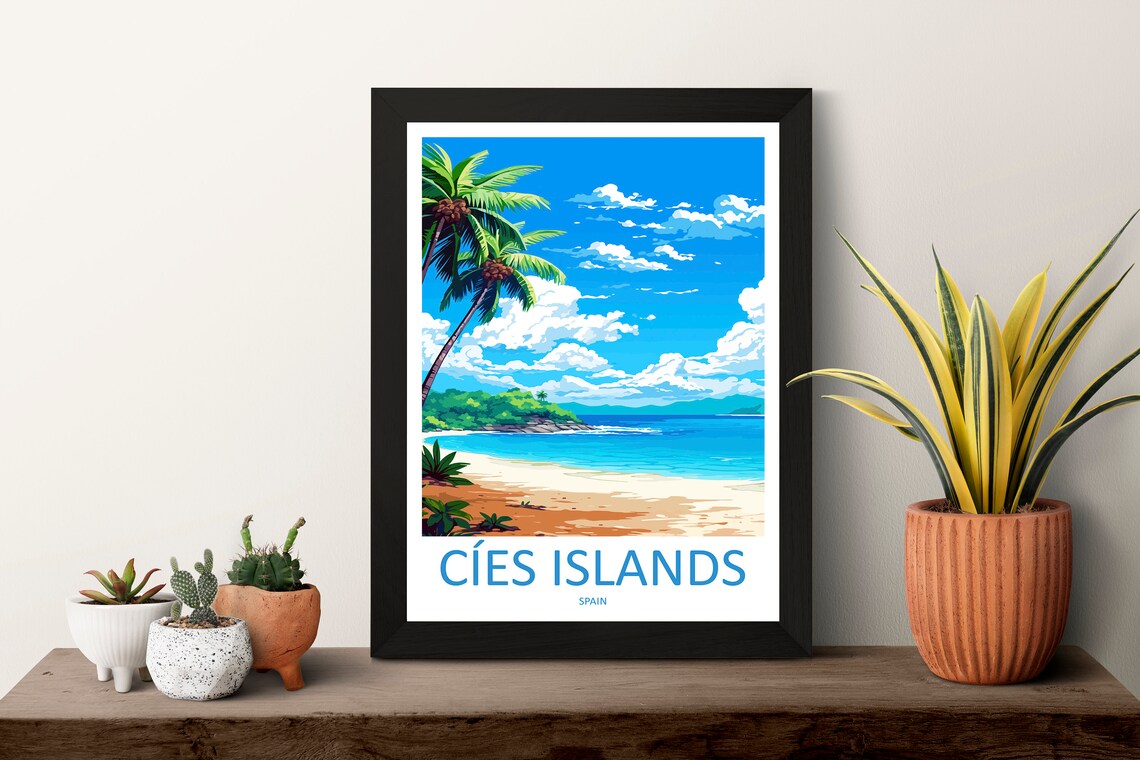 Cies Islands Palm Beach Sandy Cove Galicia Spain Travel Poster - Image 3