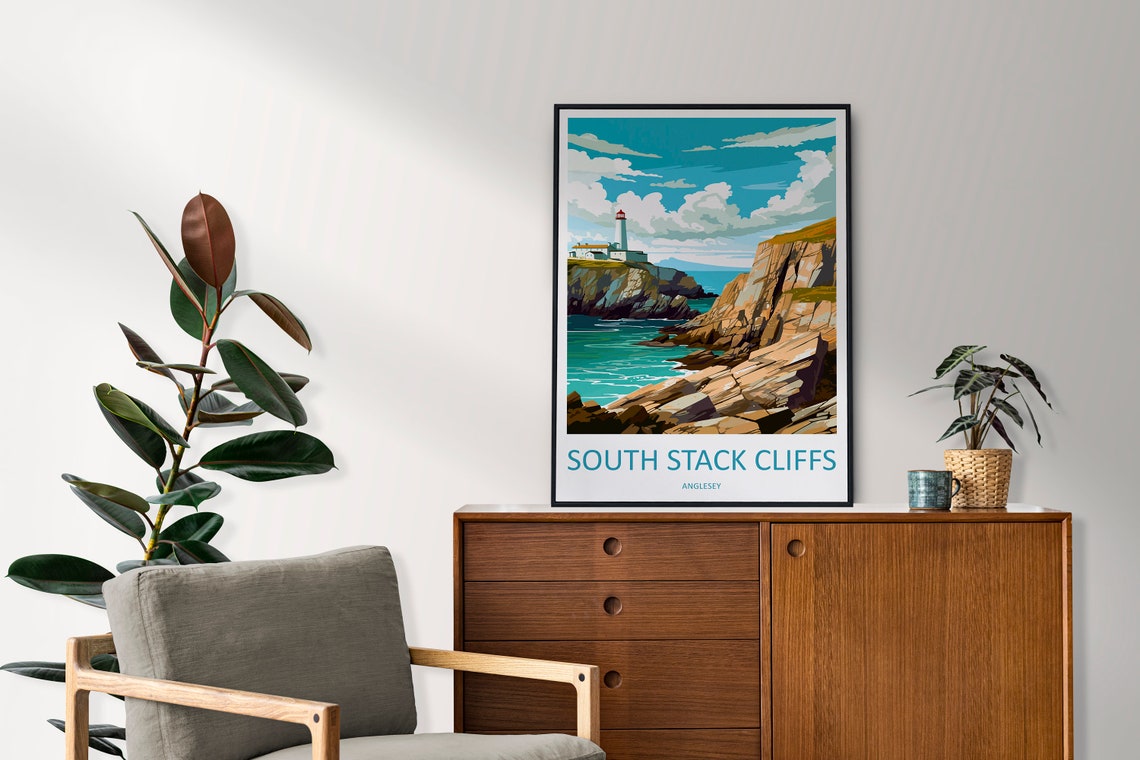 South Stack Cliffs Lighthouse Anglesey Wales Illustrated Travel Poster - Image 2