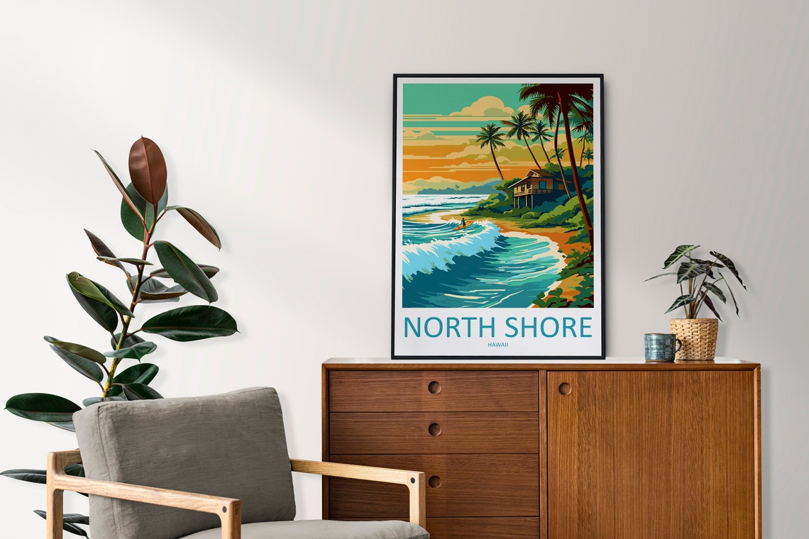 North Shore Hawaii Surf Beach Palm Trees Sunset Wave Scene Poster - Image 2