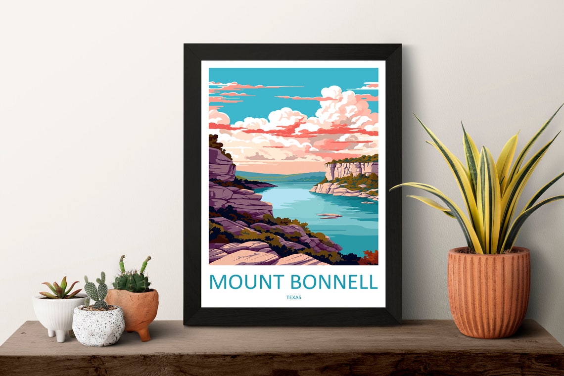 Mount Bonnell Texas River Canyon Cliffs Sunset Sky View Poster - Image 3