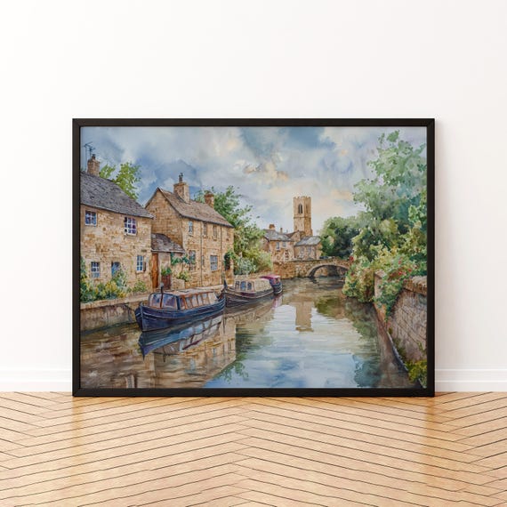 Skipton England Watercolor Poster Travel Print Market Town Painting Castle Wall Art Yorkshire Decor Souvenir
