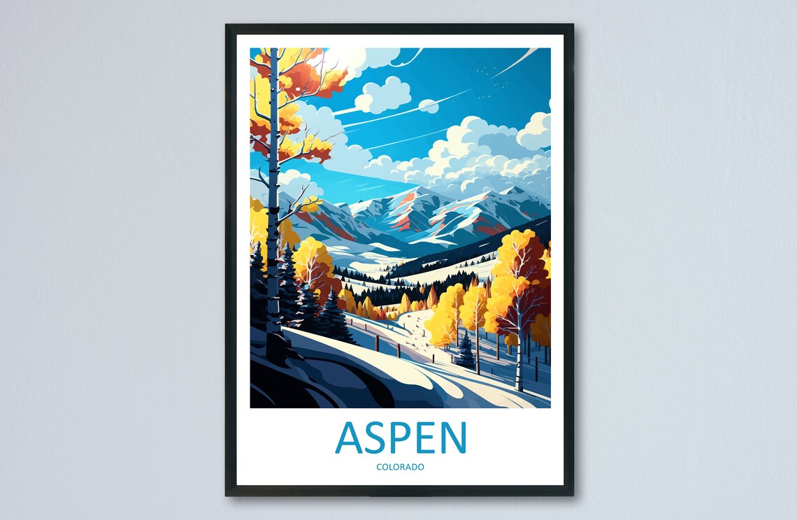 Aspen Colorado Ski Slopes Golden Autumn Snowy Mountains Poster