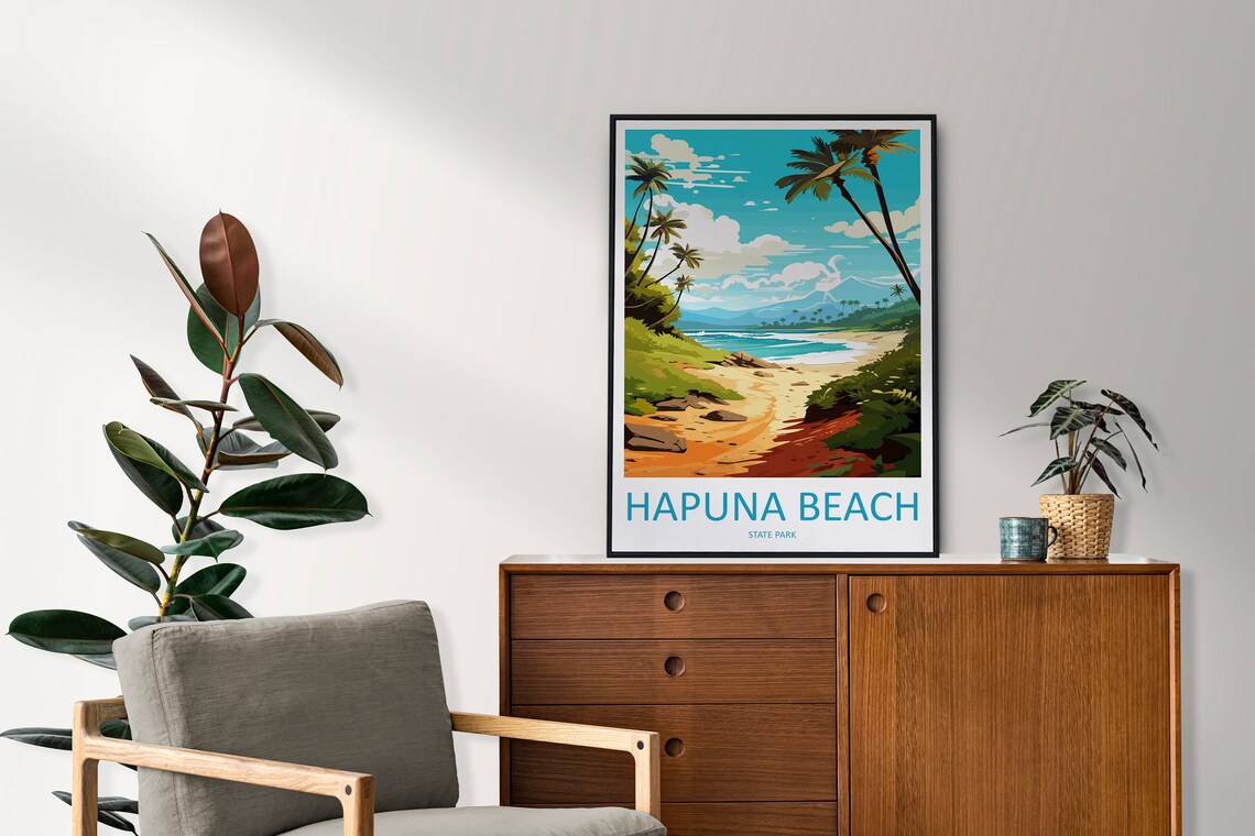 Hapuna Beach State Park Hawaii Palm Coast Tropical Travel Poster - Image 2