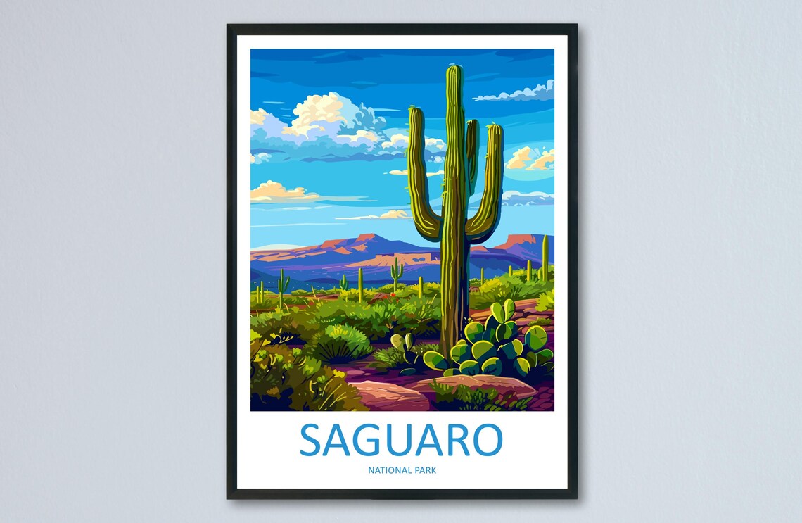 Saguaro National Park Desert Cactus Arizona Vintage Travel Poster