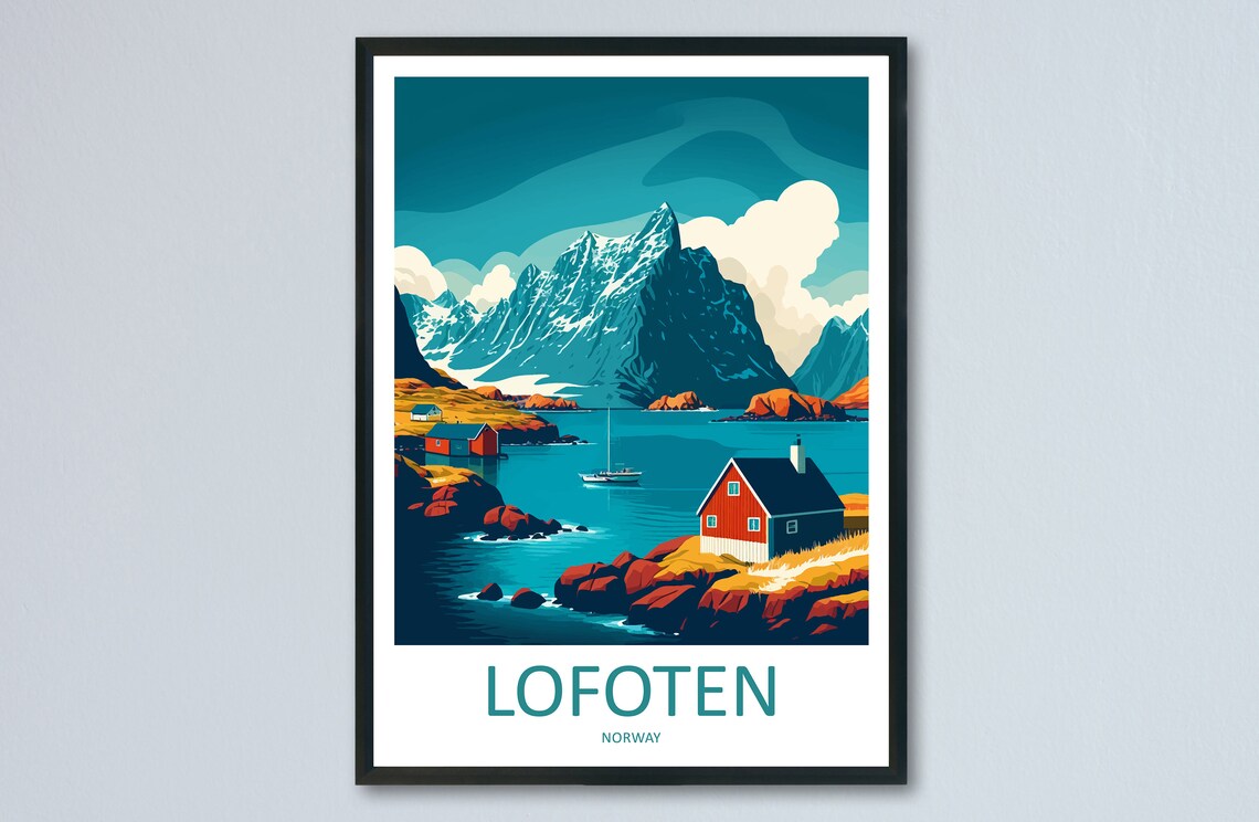 Lofoten Islands Travel Poster, Norwegian Wall Print