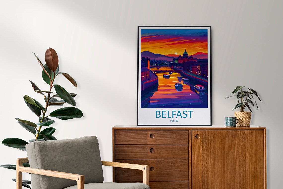 Belfast Ireland Golden Sunset River Lagan Cityscape Travel Poster - Image 2