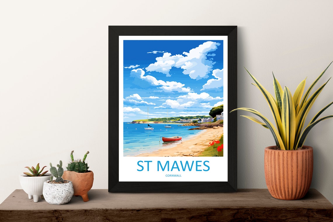 St Mawes Cornwall Harbor Beach Red Rowboat Sailing Travel Poster - Image 3