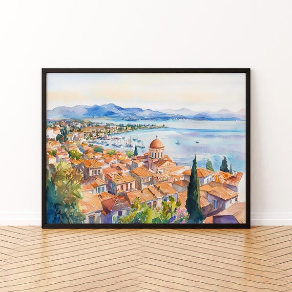 Nafplio Watercolor Poster Wall Art Hanging Home Dcor Gift Lovers Greece