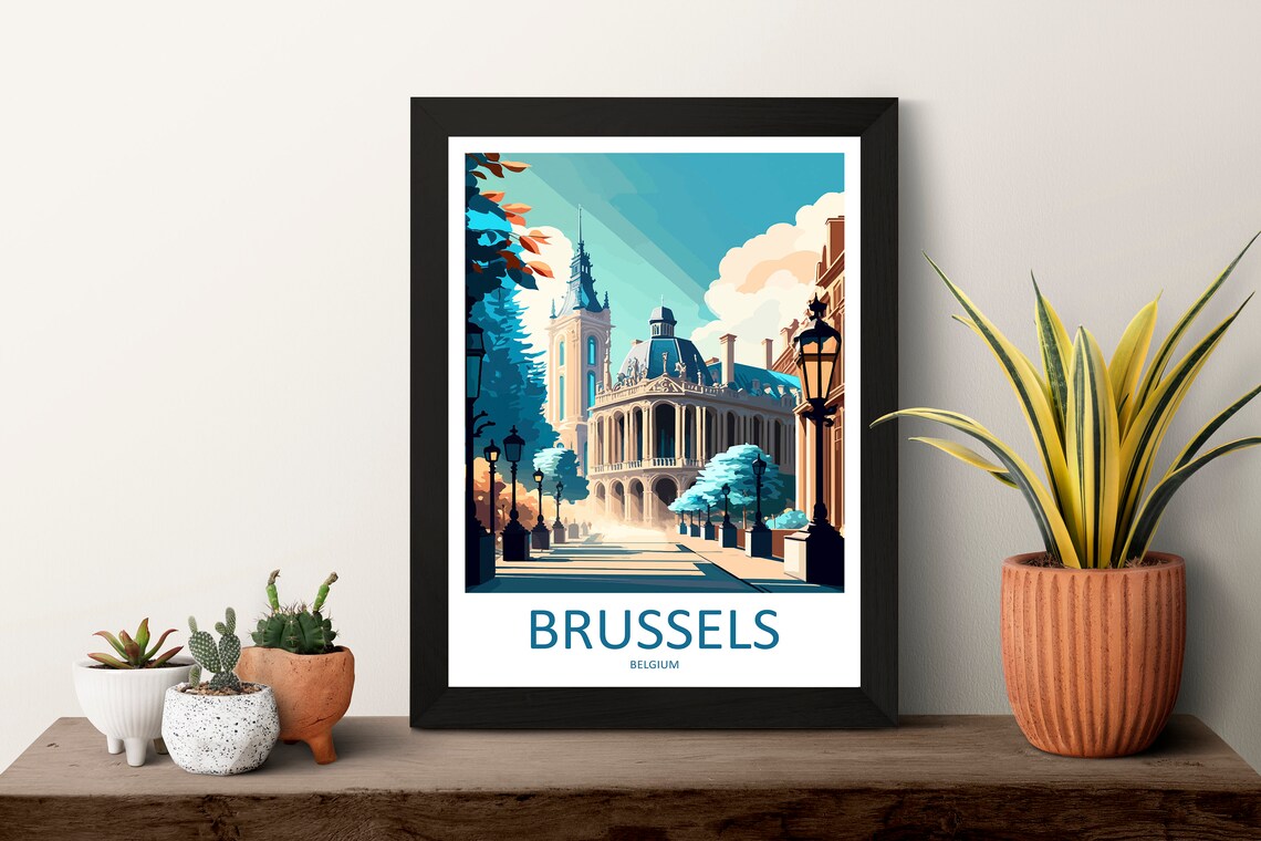 Brussels Belgium Grand Palace Street Scene Vintage Travel Poster - Image 3