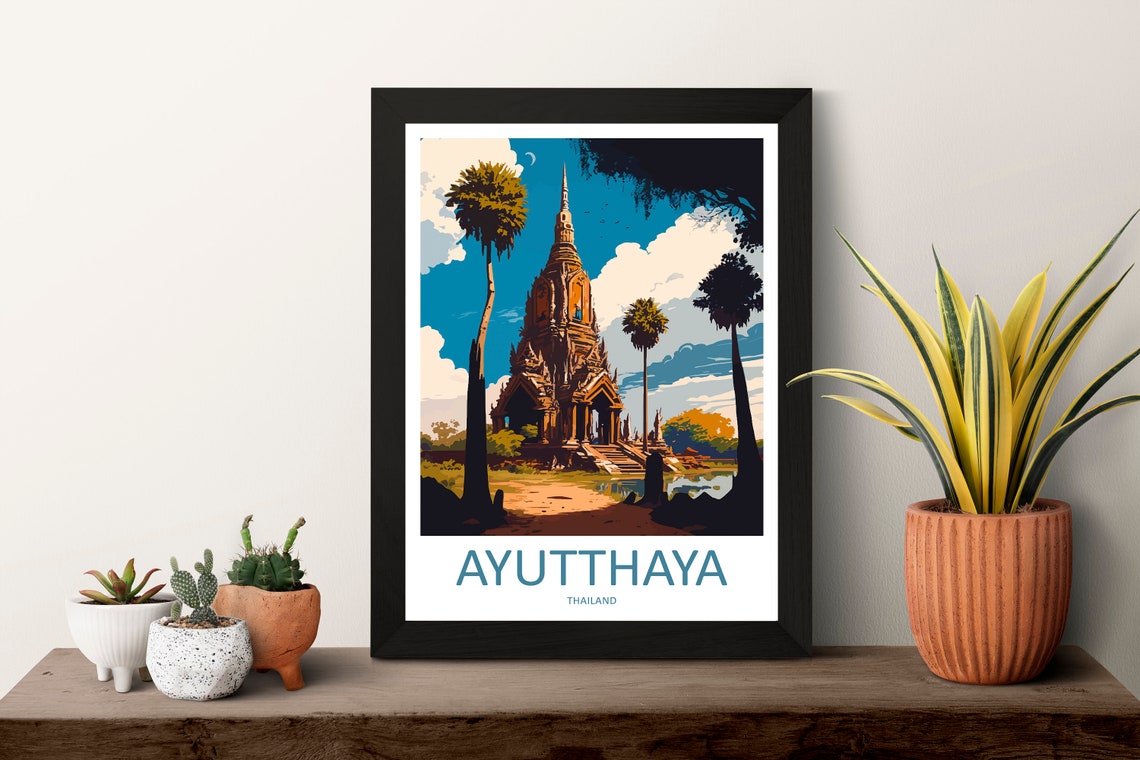 Ayutthaya Thailand Ancient Temple Chedi Palms Heritage Poster - Image 3