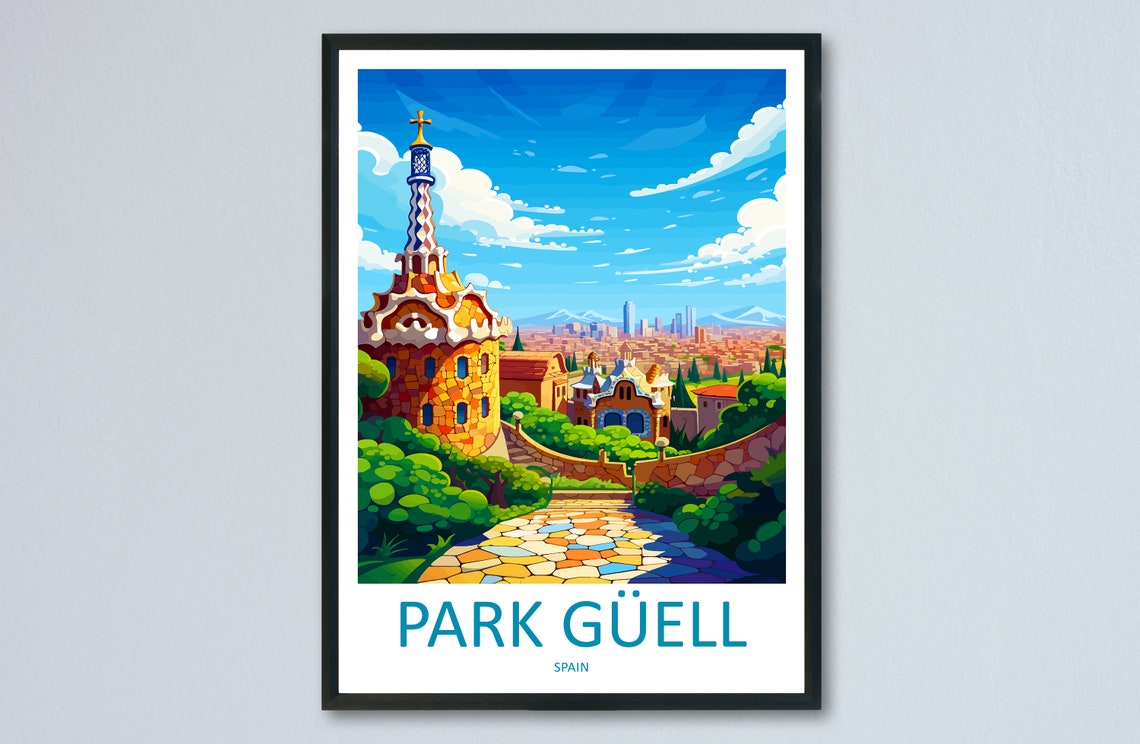 Park Guell Barcelona Gaudi Mosaic Gatehouse Landmark Art Poster