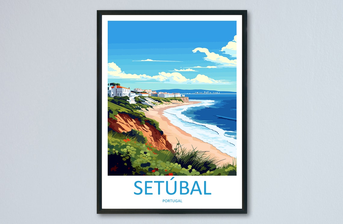 Setubal Portugal Red Cliffs Beach Coastal Landscape Travel Poster