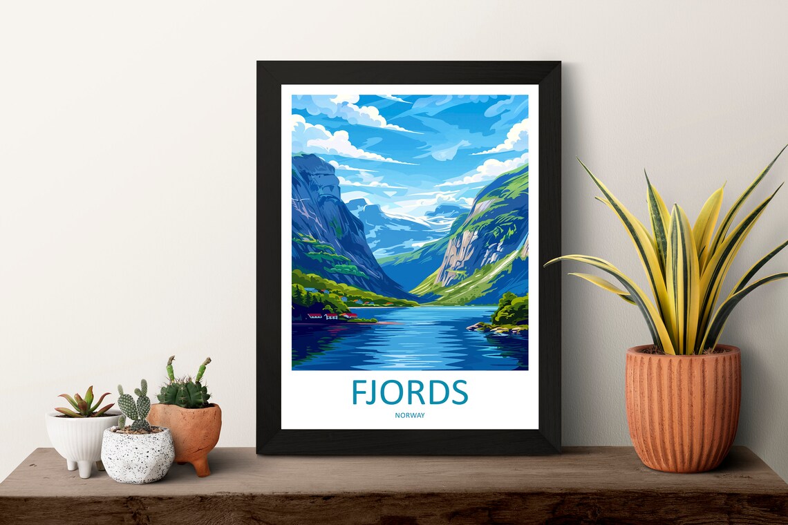 The Fjords Norway Travel Poster, Scandinavian Mountains - Image 3