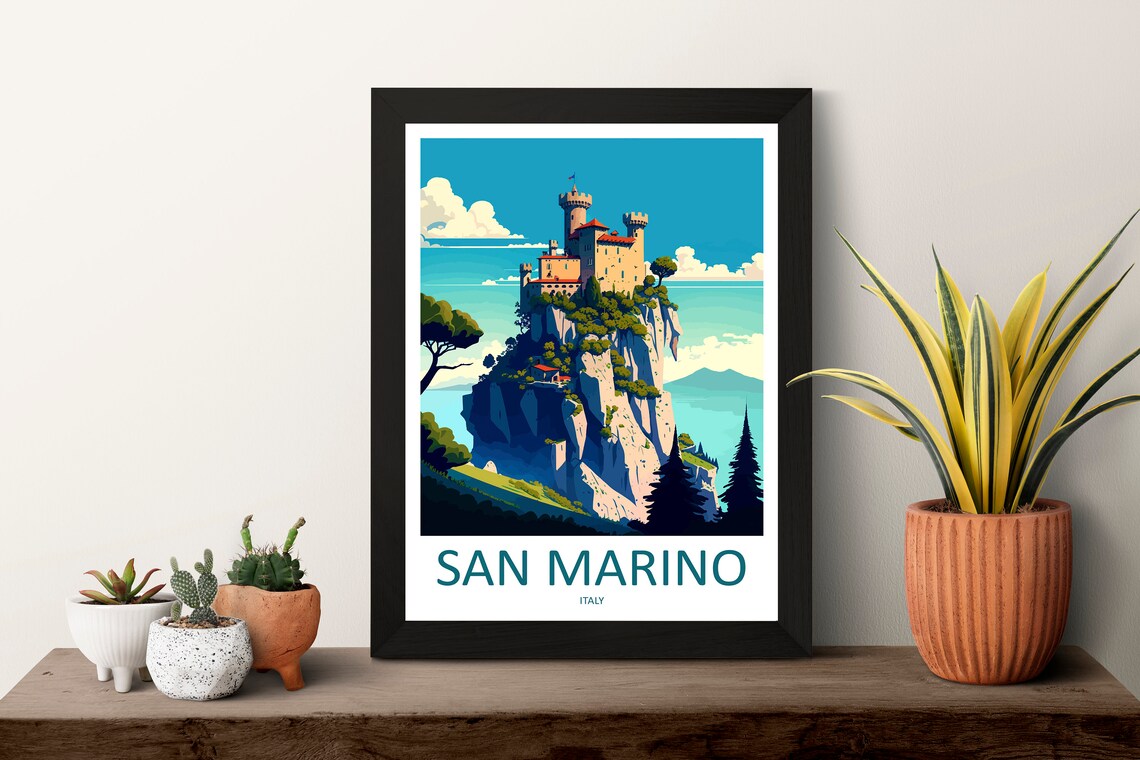 San Marino Medieval Fortress On Sheer Cliffs Italy Travel Poster - Image 3
