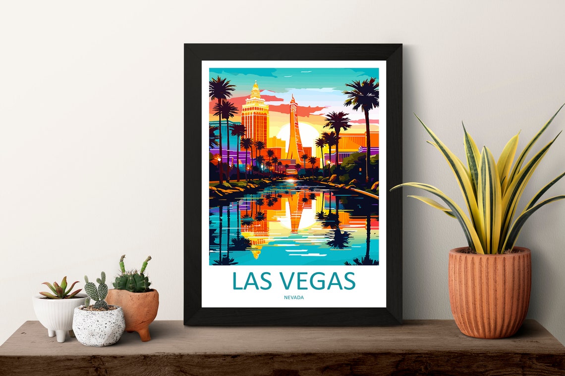 Las Vegas Nevada Sunset Skyline Neon Reflections Travel Poster - Image 3