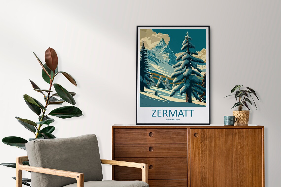 Zermatt Switzerland Matterhorn Snowy Pine Forest Alpine Travel Poster - Image 2