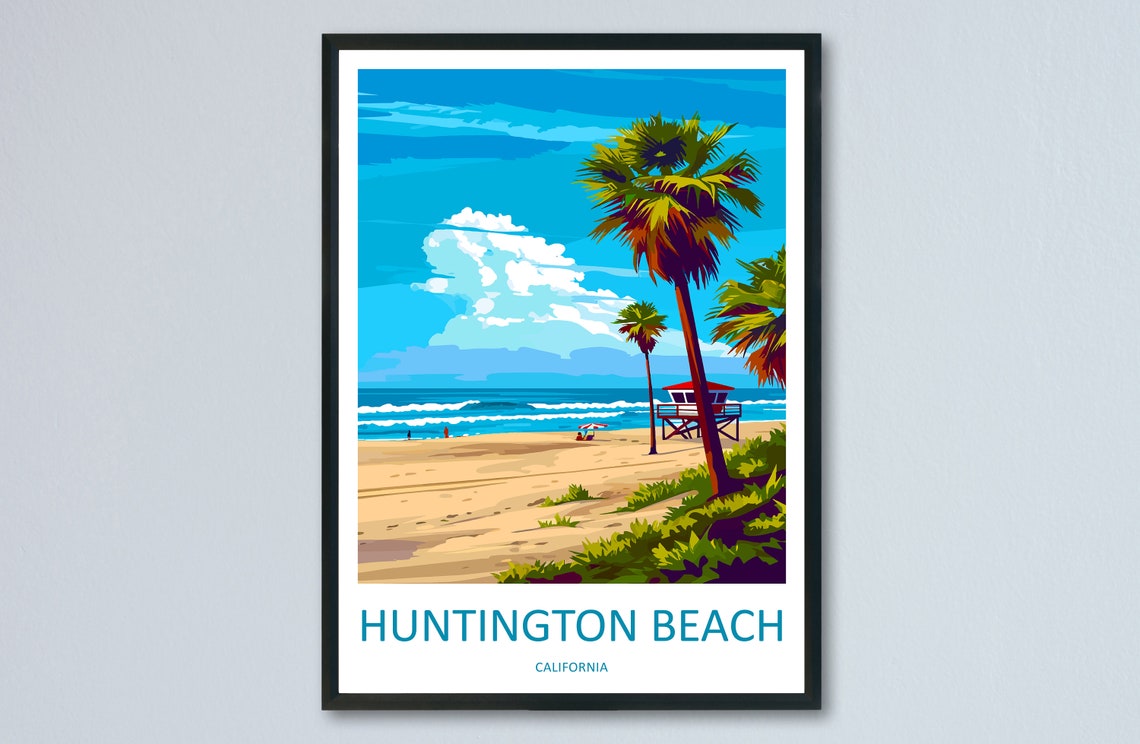 Huntington Beach California Palm Tree Lifeguard Tower Poster