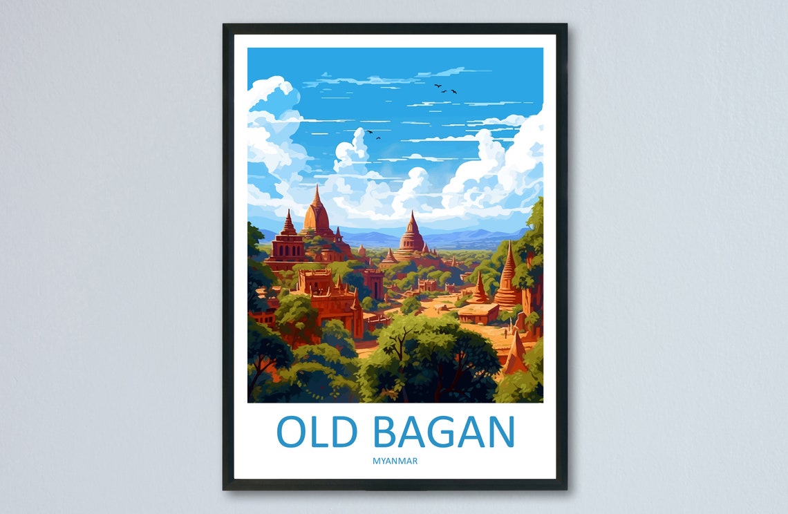 Old Bagan Myanmar Ancient Temples Plains Jungle Travel Poster