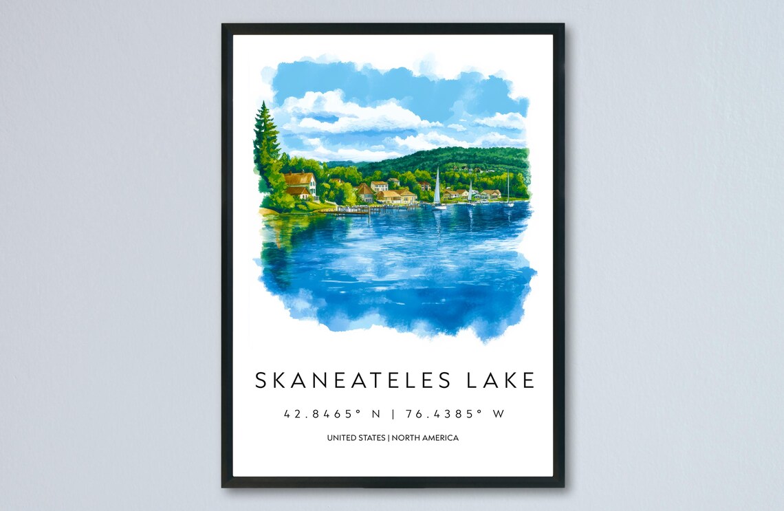 Skaneateles Lake New York Sailing Watercolor Travel Art Poster
