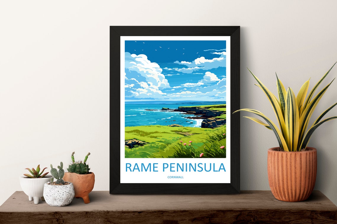 Rame Peninsula Cornwall Coastal Cliffs Seascape Travel Poster UK - Image 3