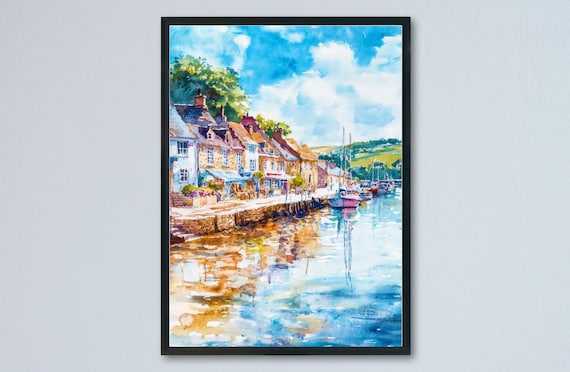 Kingsbridge Devon Waterfront Cottages and Boats Estuary Poster