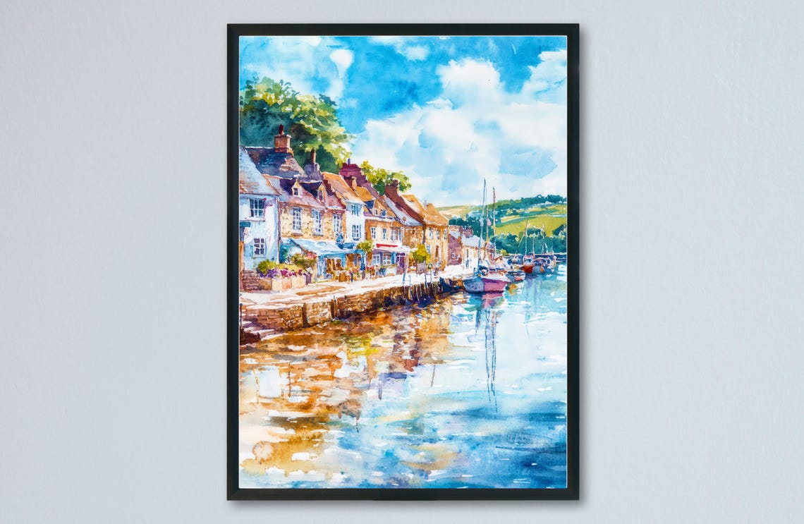 Kingsbridge Devon Waterfront Cottages and Boats Estuary Poster