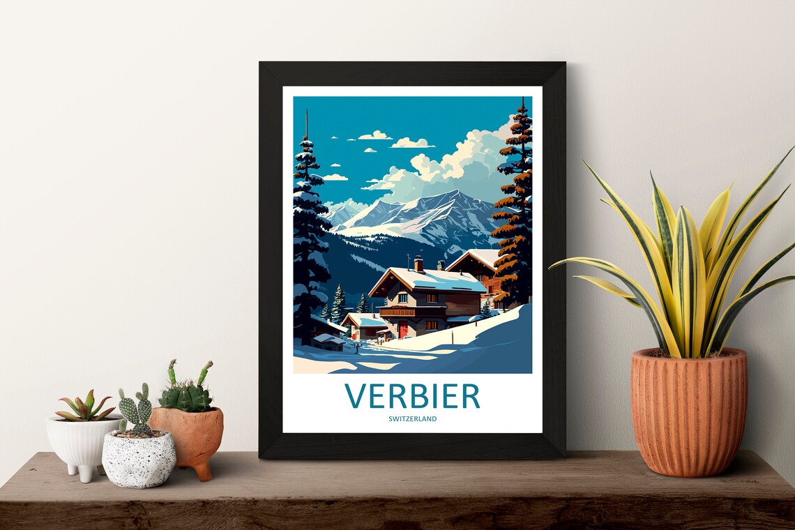 Verbier Travel Poster, Skiing Art for Home Decor - Image 3