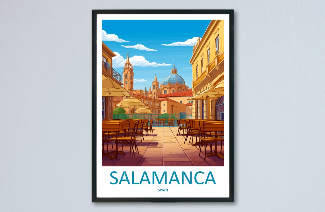 Salamanca Spain Cathedral Square Cafe Terrace Travel Poster Art