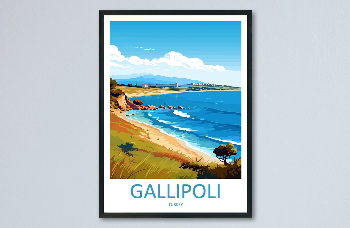 Gallipoli Turkey Turquoise Coast Rocky Shore Travel Poster Art