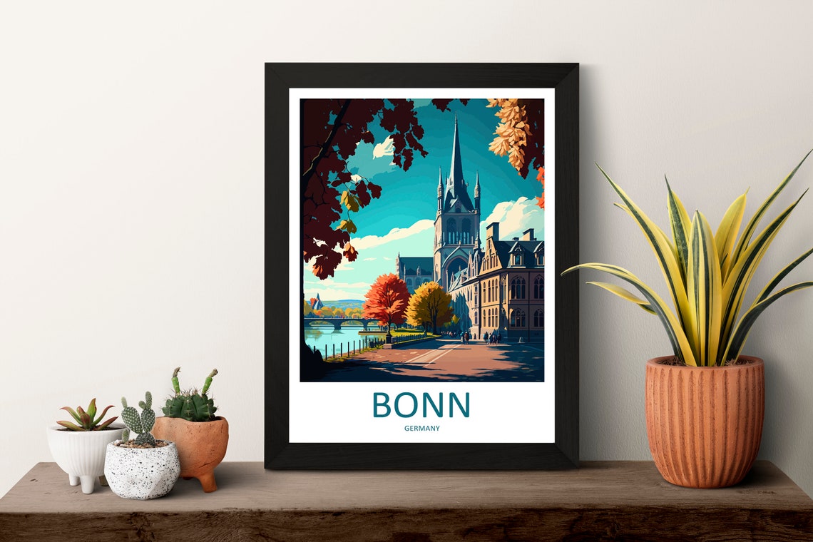 Bonn Germany Autumn Riverside Cathedral Street View Travel Poster - Image 3