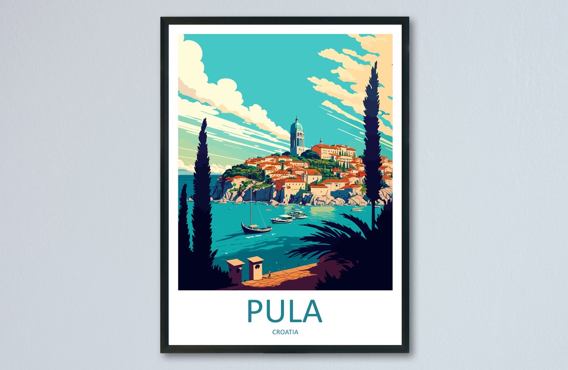 Pula Croatia Coastal Old Town Harbor Seaside Scene Travel Poster