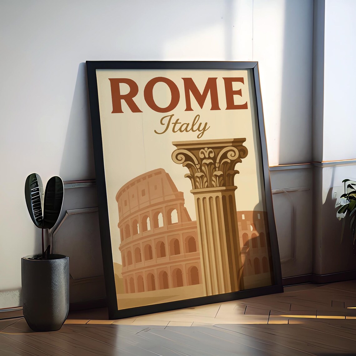 Rome Italy Colosseum Ancient Roman Column Retro Vintage Travel Poster