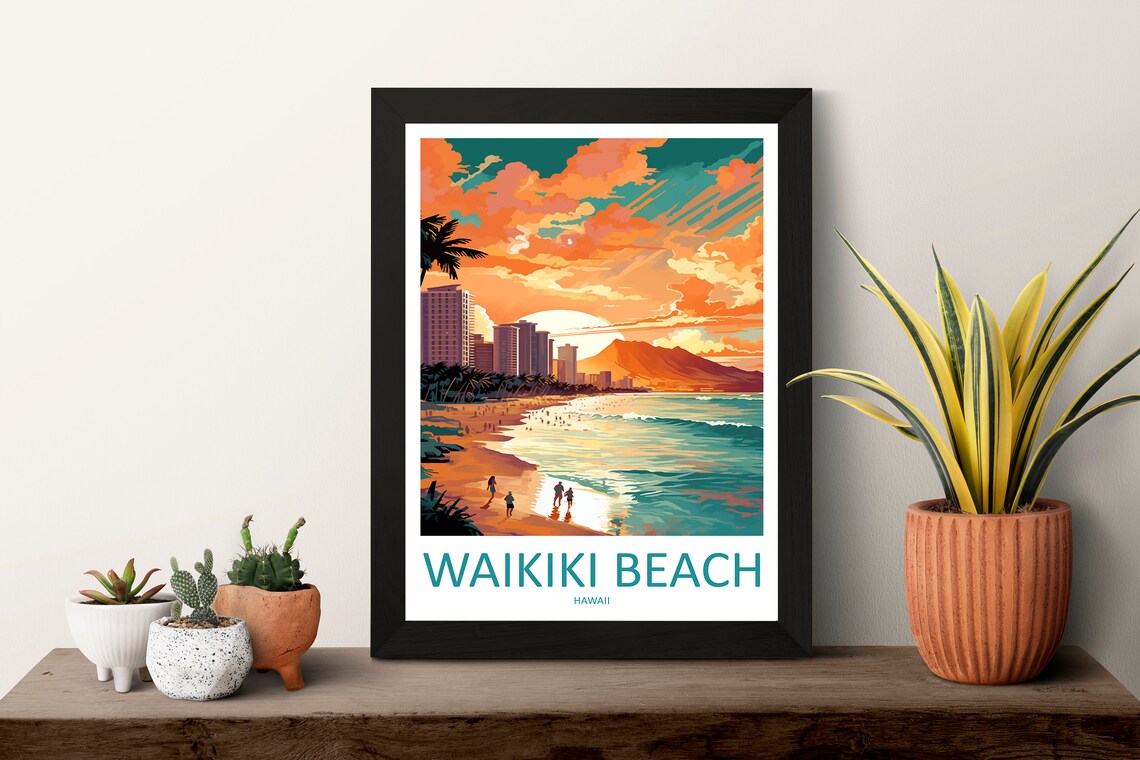 Waikiki Beach Travel Poster, Hawaii Wall Art Print - Image 3