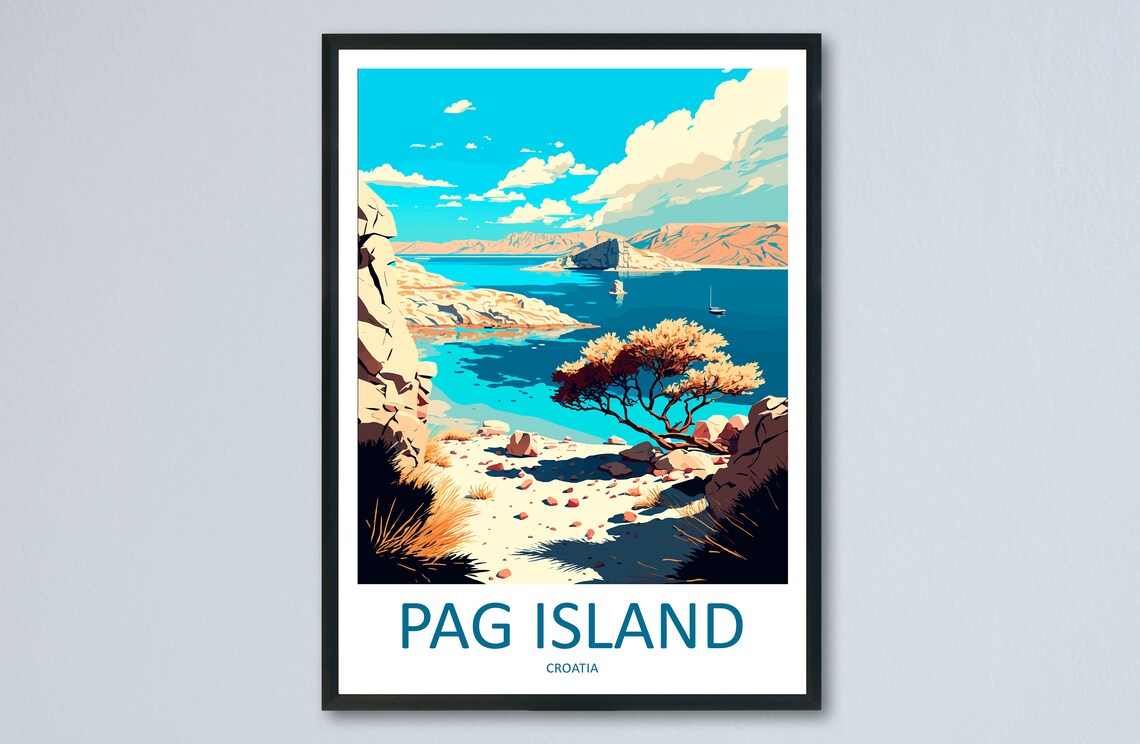 Pag Island Croatia Rugged Rocky Beach Cove Adriatic Travel Poster