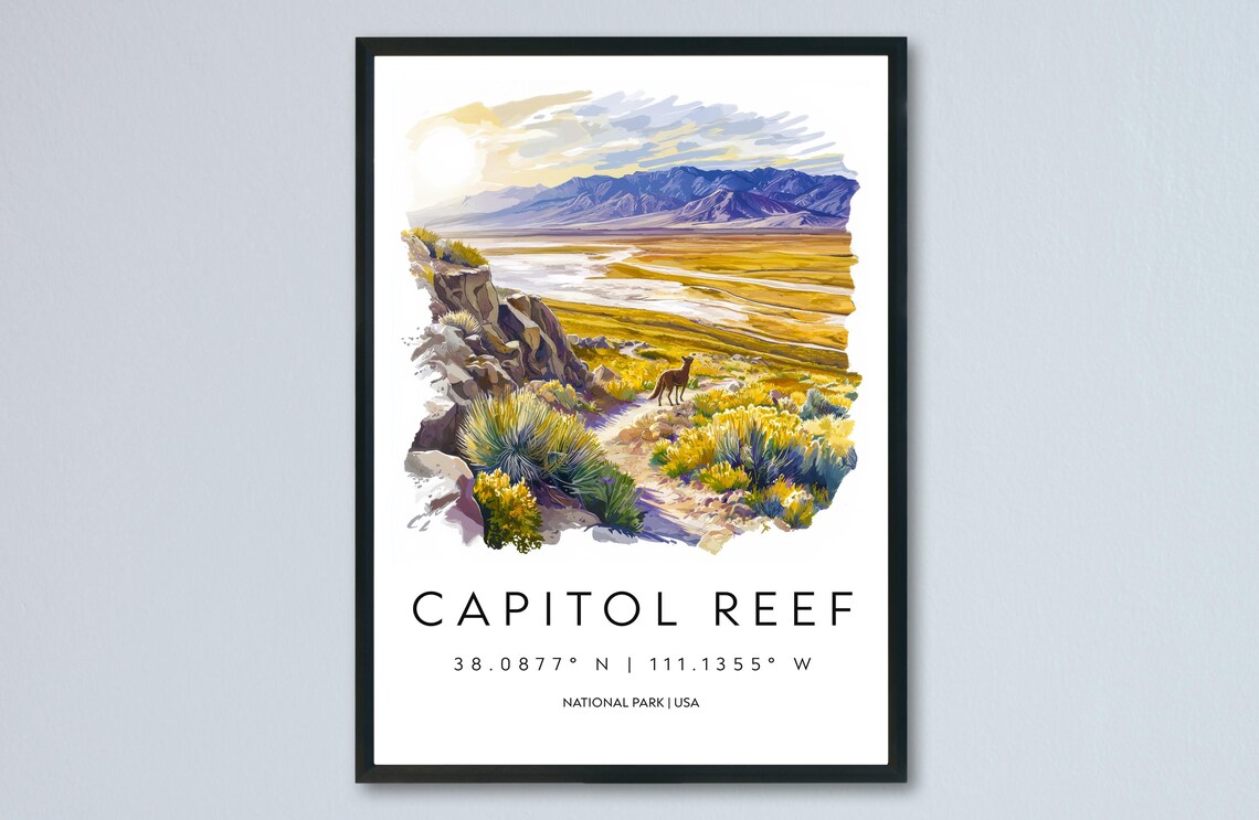 Capitol Reef Utah Watercolor Desert Canyon Mountains National Park Poster