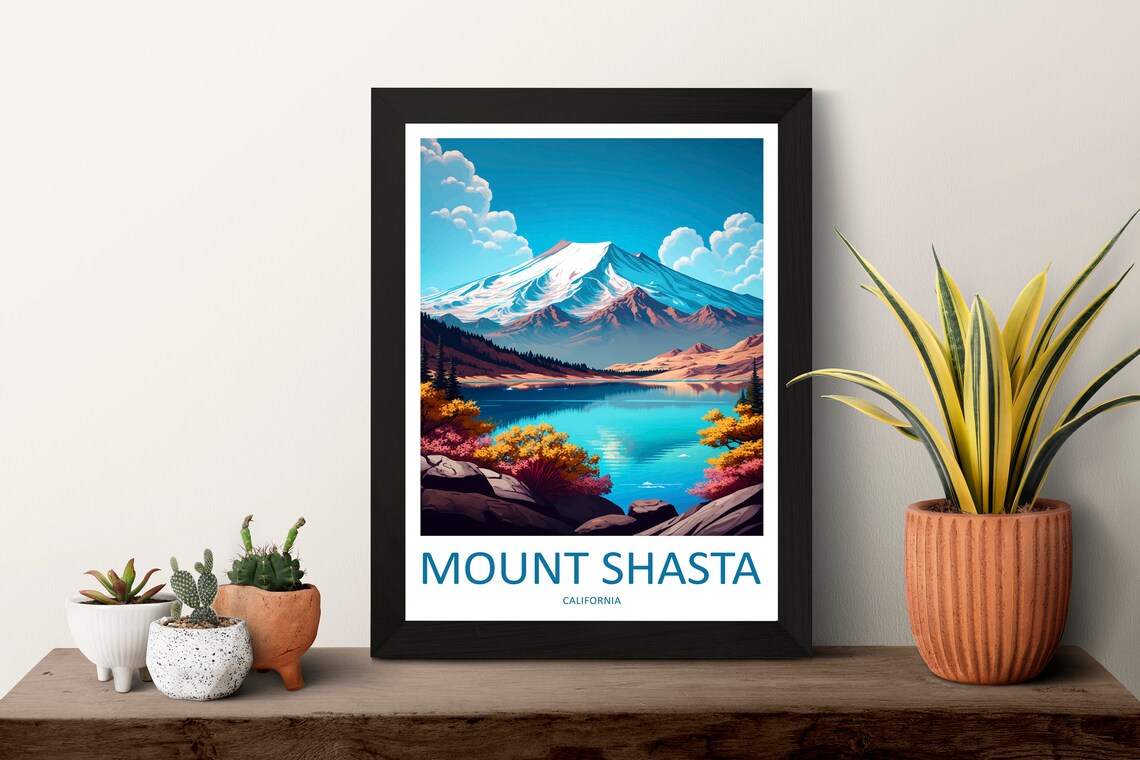 Mount Shasta California Snow Capped Peak Alpine Lake Scene Poster - Image 3