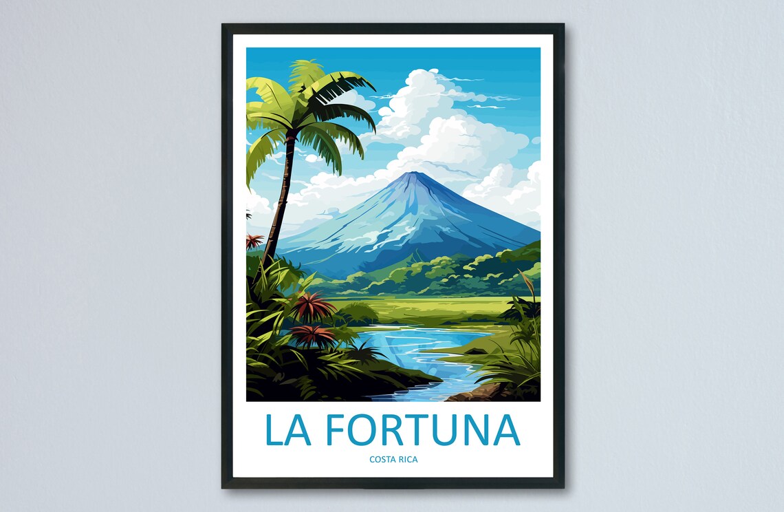 La Fortuna Costa Rica Arenal Volcano Tropical Vintage Poster