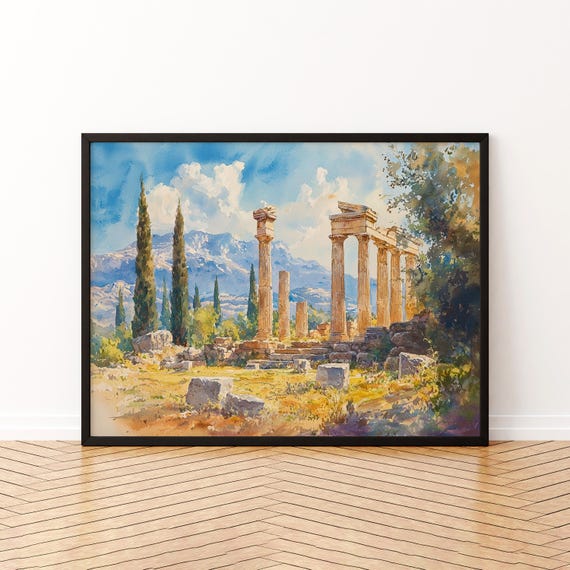 Olympia Watercolor Poster Wall Art Hanging Home Dcor Gift Lovers Greece